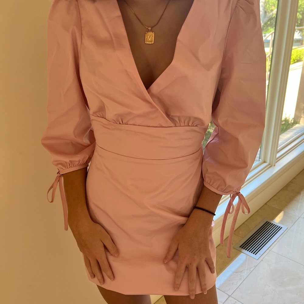 Pink V Neck Mini Dress